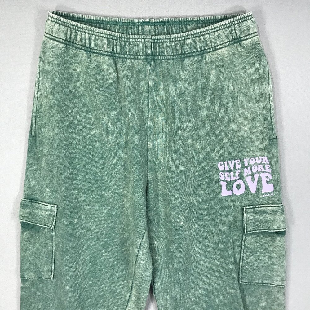 PINK Victoria's Secret Sweatpants Womens Medium Green Logo Pull On Joggers Cargo